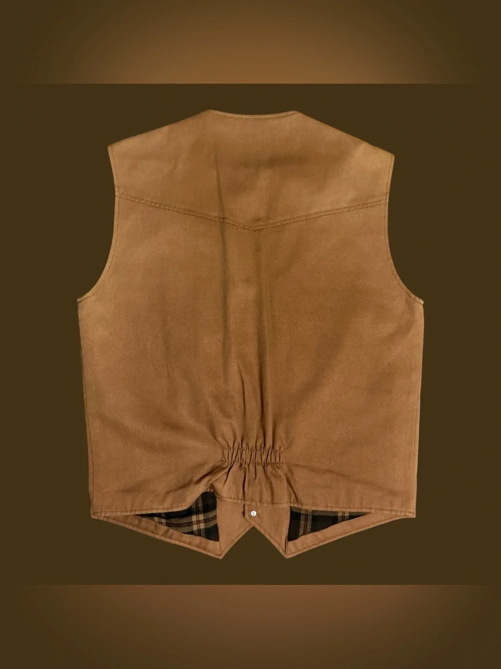Vintage Wrangler Premium Quality Tan Plaid Lined Western Vest Large